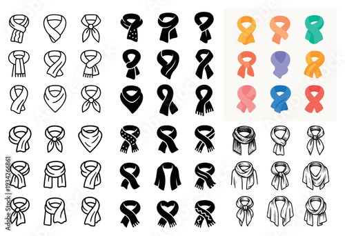 Accessory icons with scarf ribbon neckerchief outline