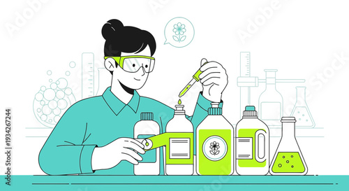 Scientist Researching Natural Ingredients in Laboratory with Botanical Extracts