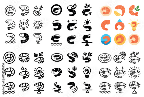 Seafood icons with shrimp lemon herbs minimal