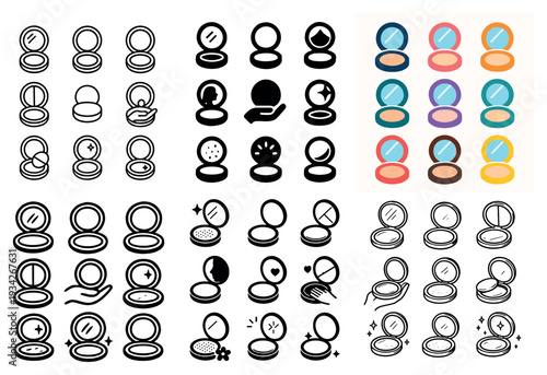 Compact icons with powder mirror sponge colorful style