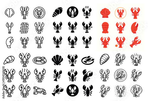 Crustacean icons with lobster claw shell modern