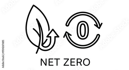 Net zero circular economy symbol with leaf and recycling arrows design