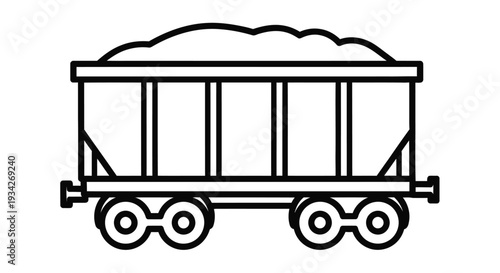 Simple black and white line drawing of a fully loaded railway freight car