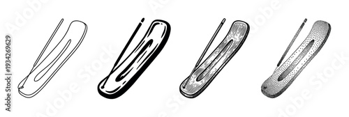 Hair clip barrette accessory set different styles vector illustration showing various artistic rendering techniques.