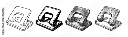 Hole puncher illustrations featuring distinct graphic styles, ideal for various design and educational purposes.