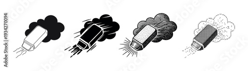 Eraser removing mistakes with various artistic styles, illustrating different visual effects of correction.