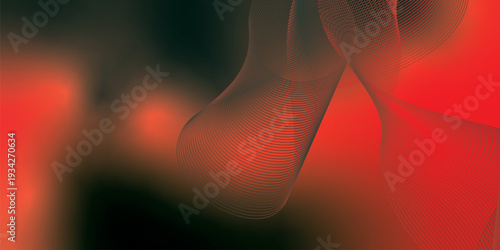 Vibrant red and green grainy backdrop featuring flowing mesh curves and luminous blurred gradient light on black, ideal for modern poster and banner design