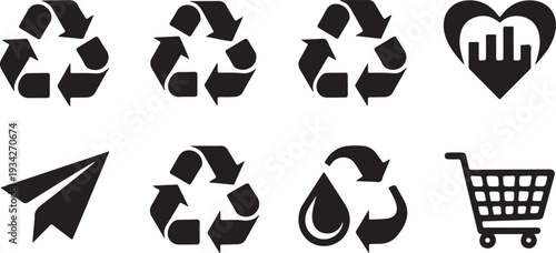 Collection of ecofriendly and sustainability icons isolated on transparent background