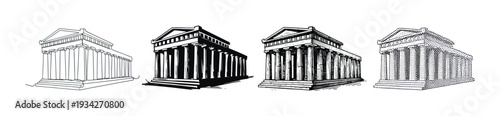 Classical temple building illustrations showcase various artistic drawing styles and techniques, perfect for historical or architectural design projects.