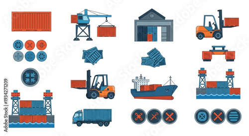 Logistics and Shipping Industry Icons Set.