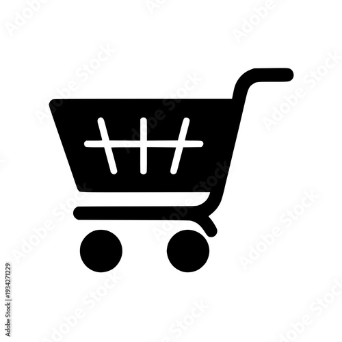 A black and white shopping cart icon with a crossed-out symbol inside.