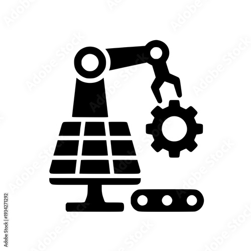 Industrial robot arm assembling components with conveyor belt and gear system