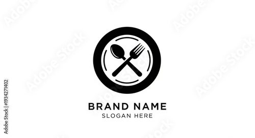 Restaurant Logo Template with Fork and Spoon Design.