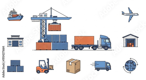 Logistics and Transportation Elements Illustration.