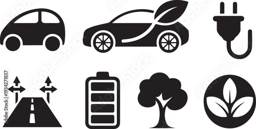 Collection of ecofriendly transport and green energy icons isolated design