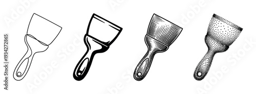 Putty knife scraper tool set with various artistic styles, perfect for construction and renovation work.