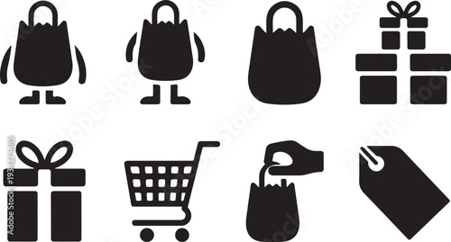 Collection of shopping and gift icons isolated with transparent background