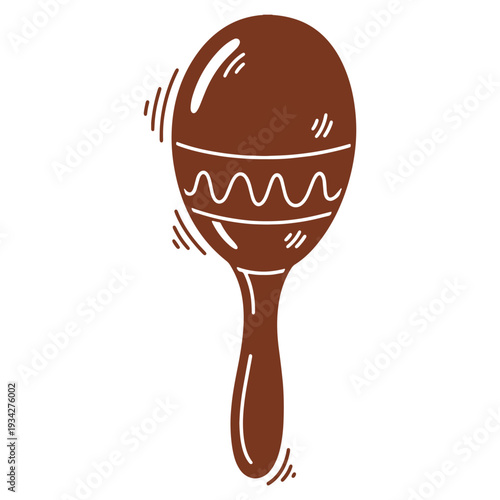Brown Maraca Instrument with White Accents Ready to Shake and Make Music for Celebration and Fun