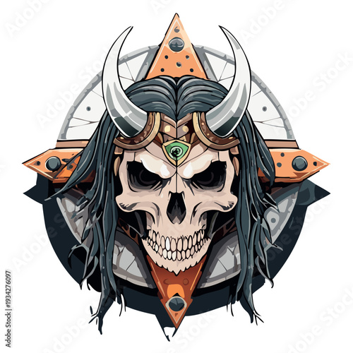 fantasy art, wendigo skull, weighted scales on the forehead