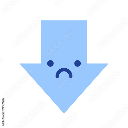 下向き矢印アイコン 困った表情のかわいいダウンアロー シンプルでポップなベクターイラスト / Cute sad downward arrow icon simple flat vector illustration