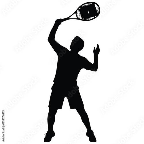 Silhouette of tennis player serving with racket