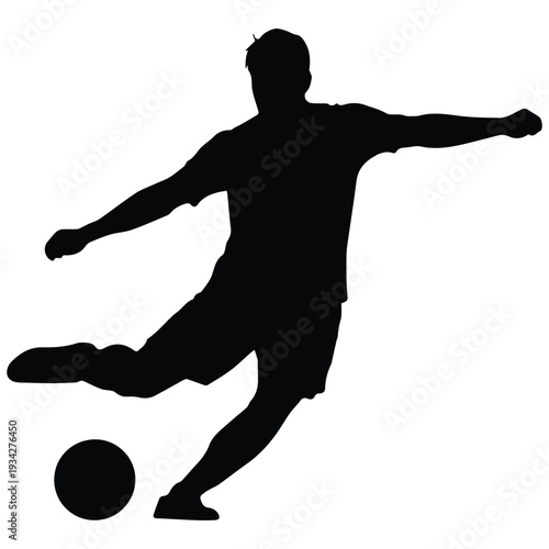 Dynamic soccer player kicking ball in action