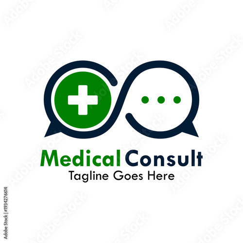 Medical consult logo templates featuring speech bubbles with cross and phone icons for online healthcare, doctor advice, and telemedicine services.
