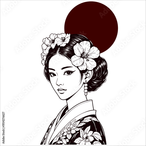 Japanese geisha kimono artwork vector illustration