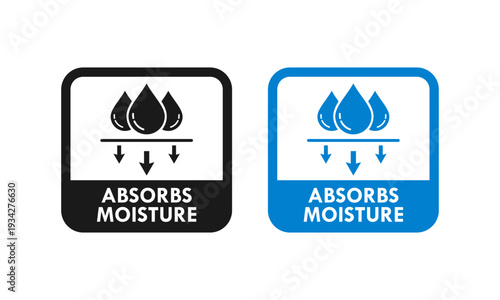 Professional circular vector icon representing water absorption and quick-dry technology. Suitable for hygiene products, textile labels, and breathable material branding.