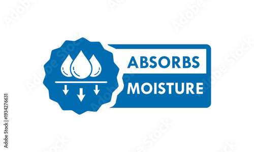 Professional circular vector icon representing water absorption and quick-dry technology. Suitable for hygiene products, textile labels, and breathable material branding.