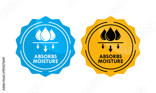 Professional circular vector icon representing water absorption and quick-dry technology. Suitable for hygiene products, textile labels, and breathable material branding.