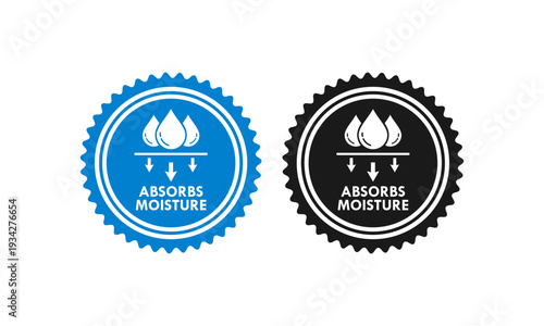 Professional circular vector icon representing water absorption and quick-dry technology. Suitable for hygiene products, textile labels, and breathable material branding.