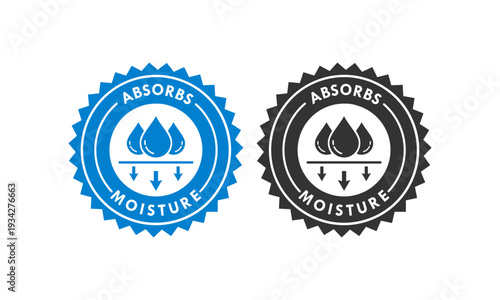 Professional circular vector icon representing water absorption and quick-dry technology. Suitable for hygiene products, textile labels, and breathable material branding.