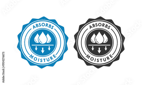 Professional circular vector icon representing water absorption and quick-dry technology. Suitable for hygiene products, textile labels, and breathable material branding.