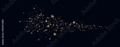 Gold glittering dots, particles, stars magic sparks. Glow flare light effect. Yellow luminous points. Vector particles on black background.