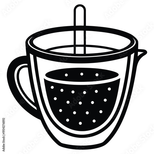 Minimalist Black and White Tea Cup Illustration isolated on White Background