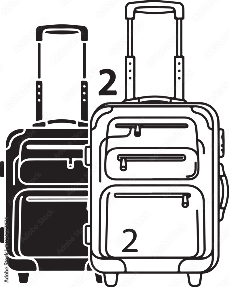 Fototapeta premium Illustration of two wheeled suitcases with handles extended