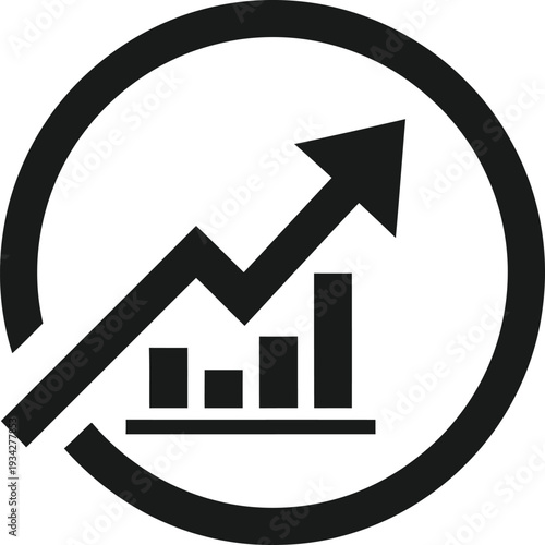 graph icon of a growing graph with an upward trend arrow on white background