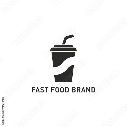 Soda cup icon with straw for fast food beverage branding and refreshment graphics