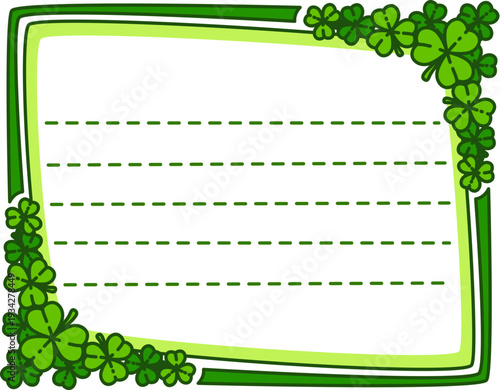 Kids memo note frame with shamrock clover leaves for message sticker, cartoon vector template. Green trefoil clover leaf or shamrock frame for adhesive post or daily to do list and kids memo note