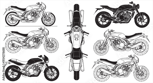 Motorcycle Blueprint – Classic and Vintage Bike CAD Technical Drawing