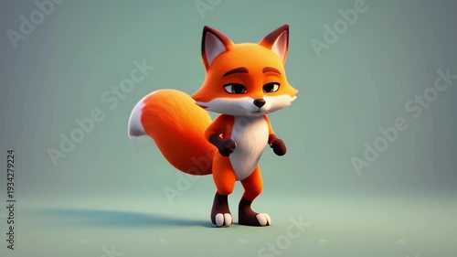 Cute Cartoon Fox Standing on Light Green Background