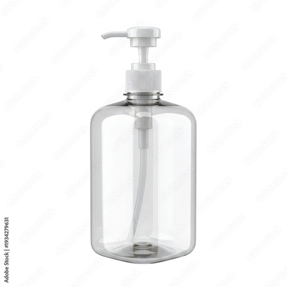 Obraz premium A clear liquid soap dispenser with a pump on top against a white background