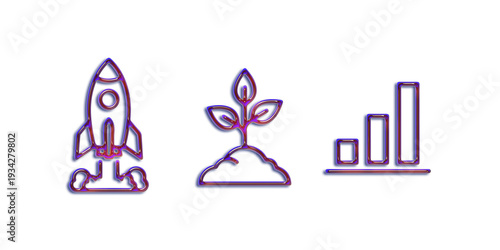 Set of 3 Business Growth and Startup Icons Vector isolated PNG with Transparent Background