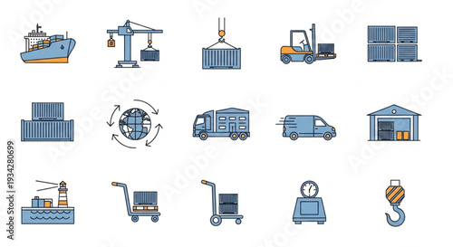 Logistics Icons Set for Shipping Industry.