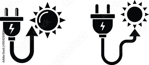 electric plug and sun icons for renewable energy concept  sustainable power generation