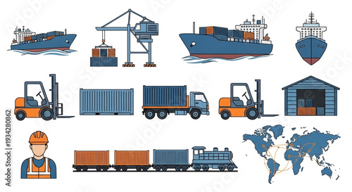 Logistics and Transportation Icons Set.