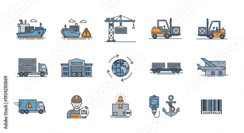 Logistics and Transportation Icons Set.