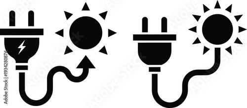 Electric plug connected to sun symbol with arrows indicating energy flow