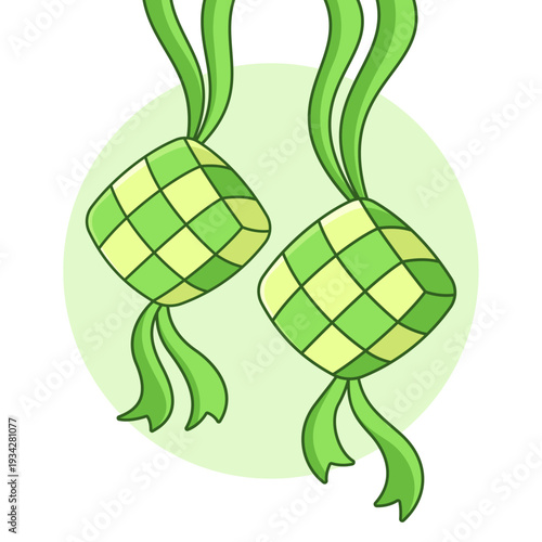 Cartoon ketupat eid al fitr and eid al adha illustration
